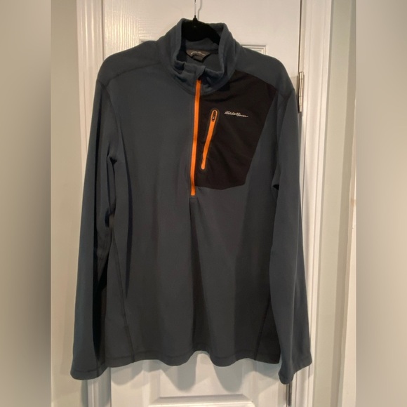 Eddie Bauer Mens Size L Tall First Ascent Gray Black Quarter Zip Pullover Shirt - Picture 1 of 9